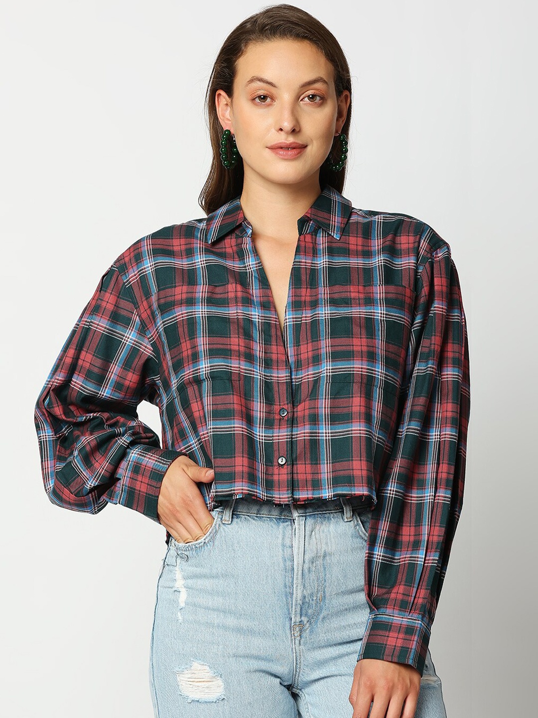 

Remanika Women Blue Comfort Tartan Checks Checked Casual Shirt