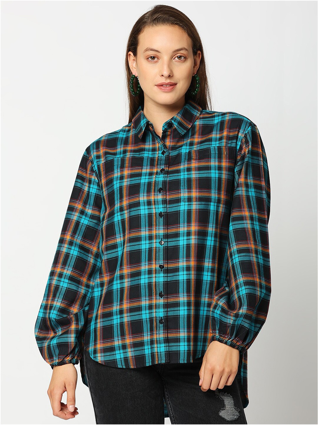 

Remanika Women Blue Comfort Tartan Checks Checked Casual Shirt