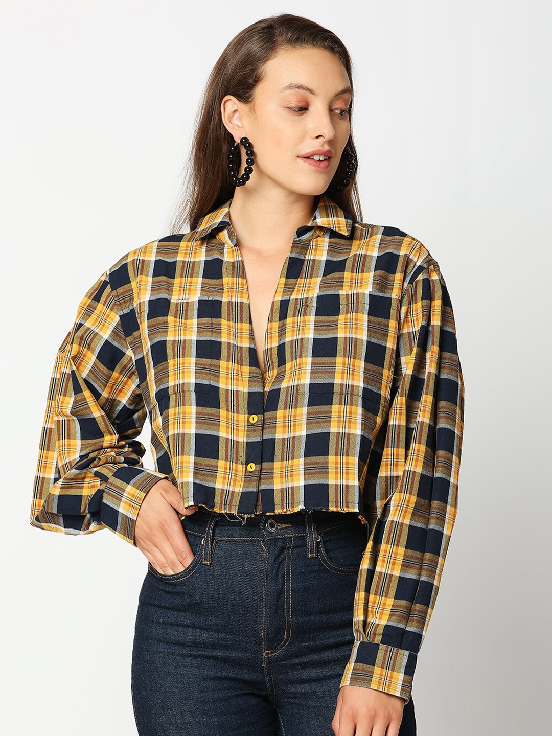 

Remanika Women Yellow Comfort Checked Casual Shirt