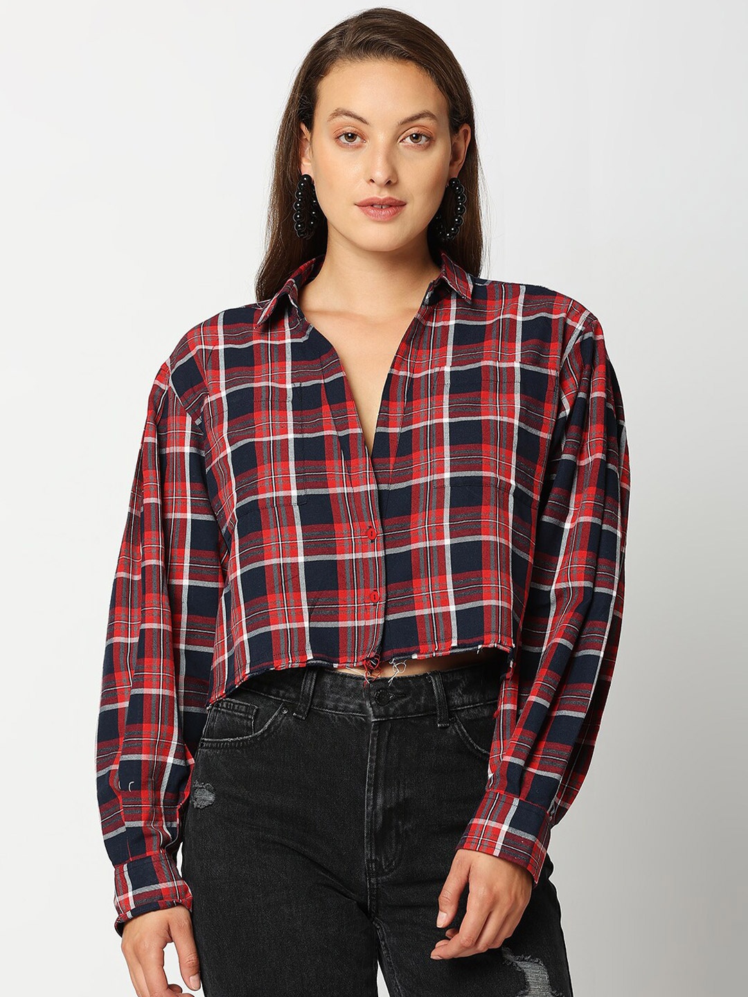 

Remanika Women Red Comfort Tartan Checks Checked Casual Shirt