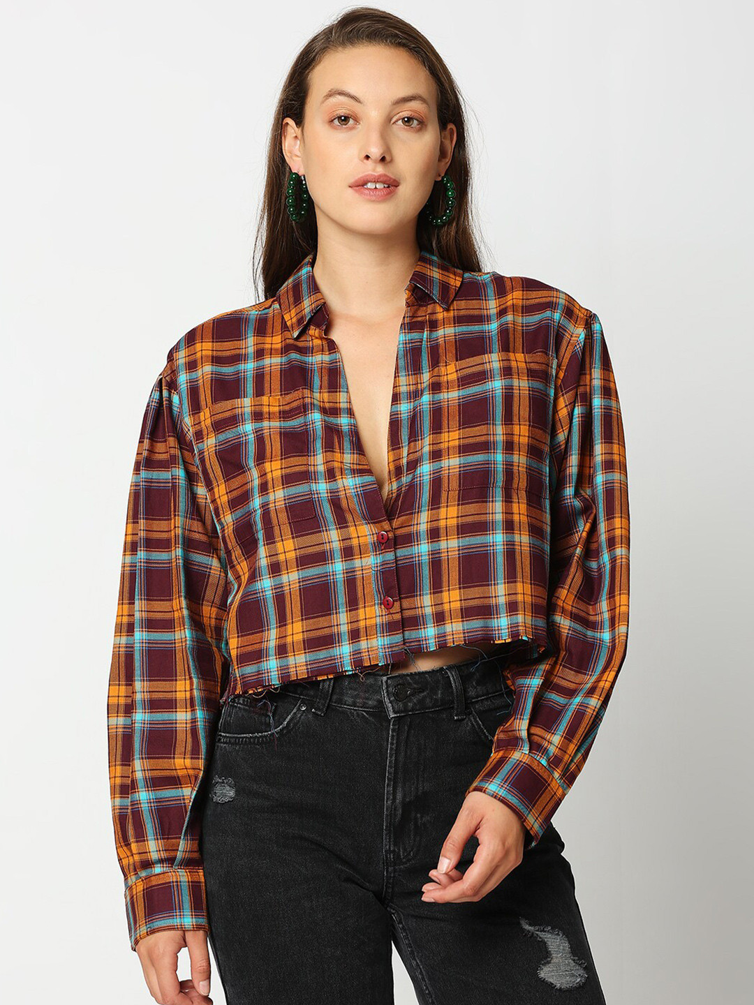 

Remanika Women Maroon Comfort Tartan Checks Checked Casual Shirt