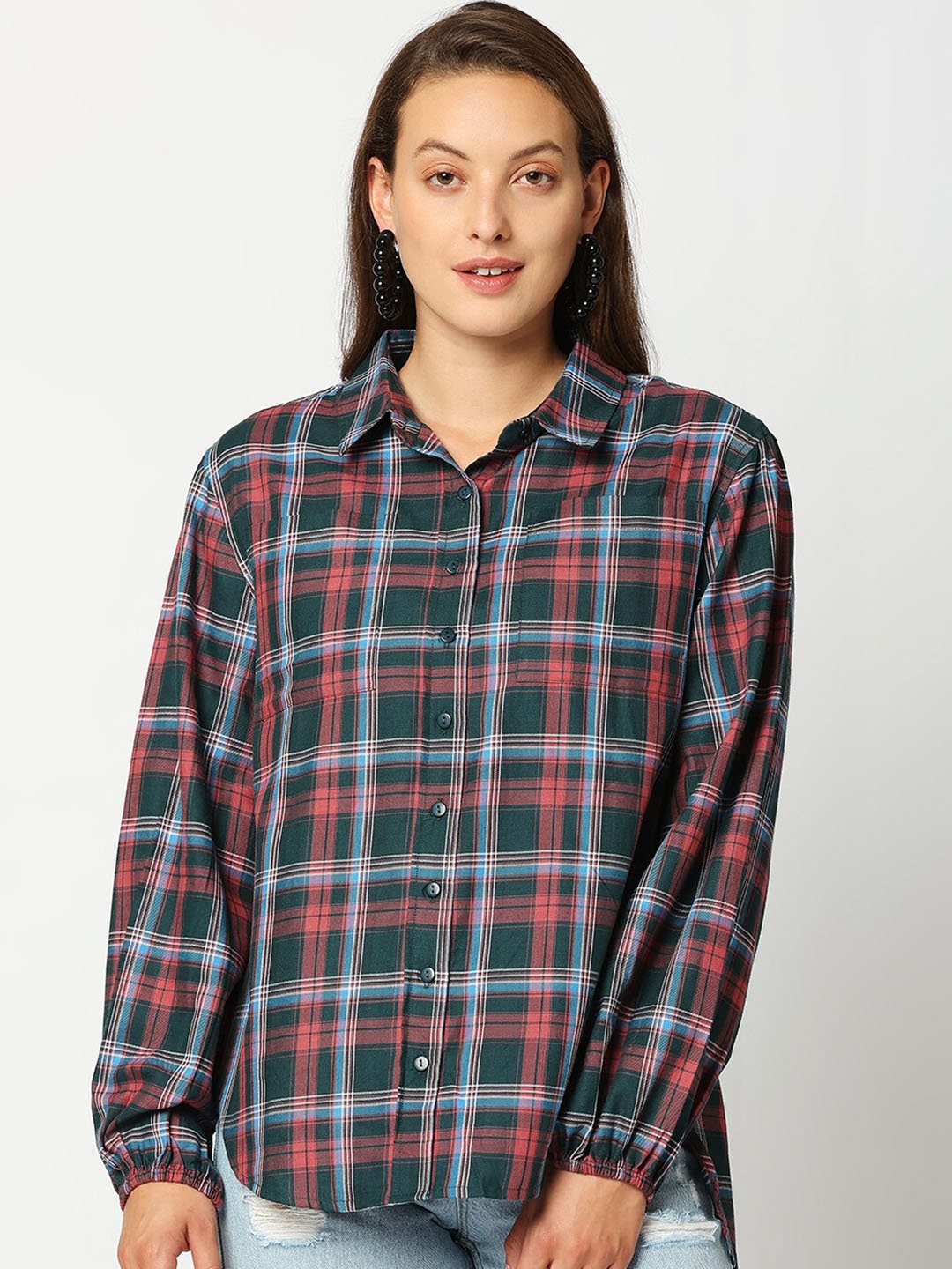 

Remanika Women Blue Comfort Tartan Checks Checked Casual Shirt
