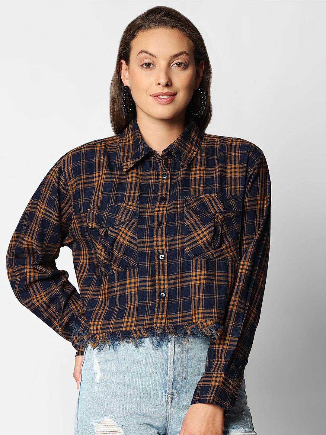 

Remanika Women Blue Comfort Tartan Checks Checked Casual Shirt