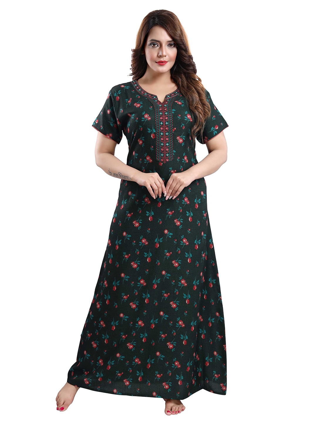 

9shines Label Green Printed Maxi Nightdress
