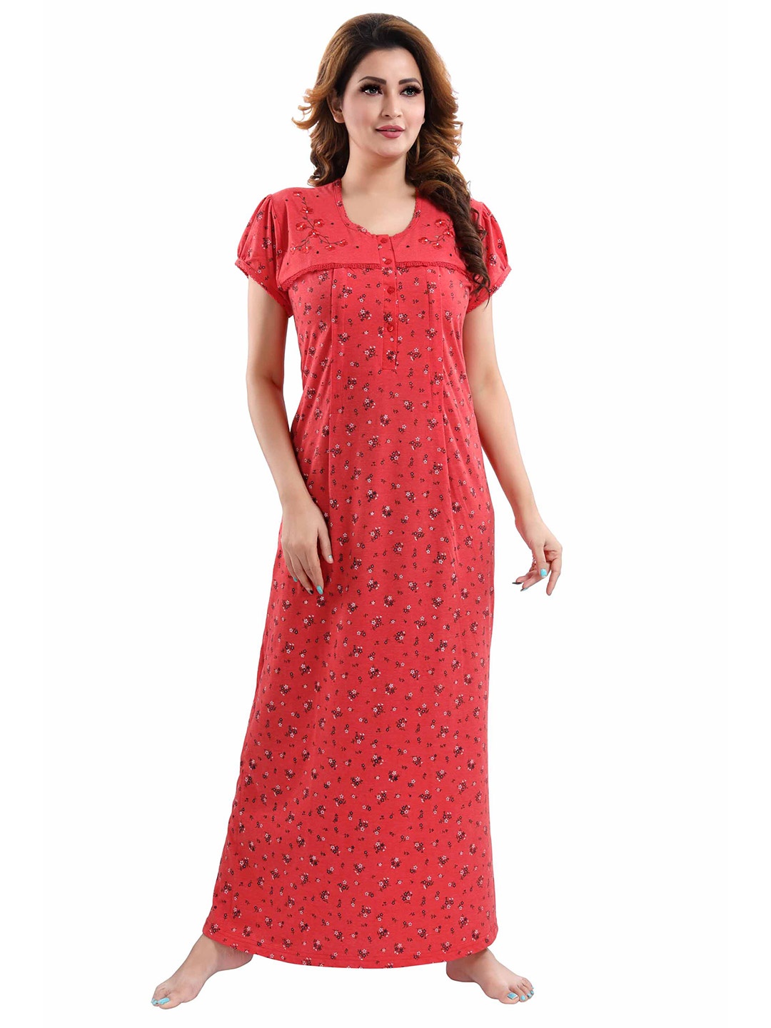 

9shines Label Cotton Maternity Nightdress, Red