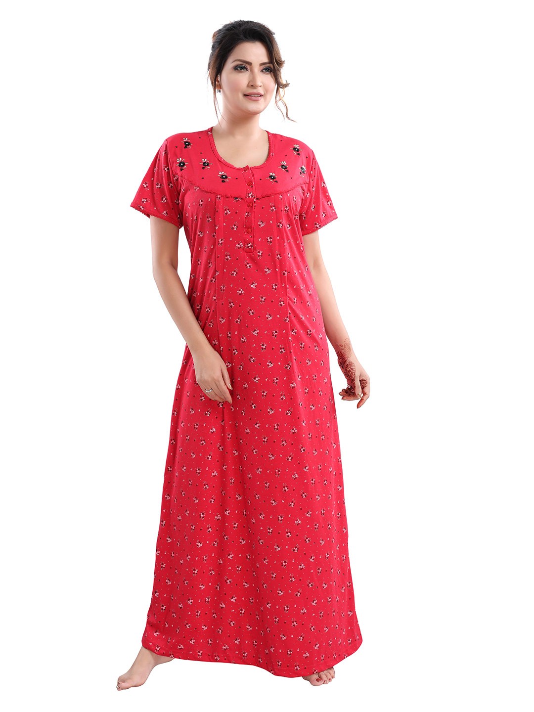 

9shines Label Red Printed Maxi Nightdress