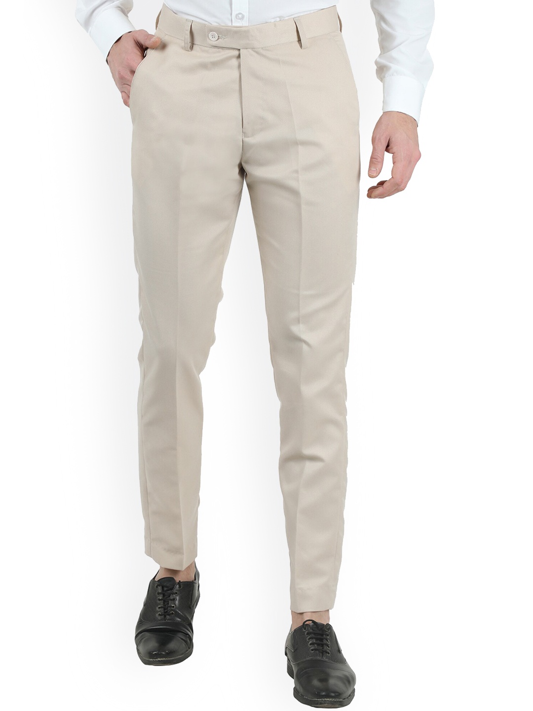 

VEI SASTRE Men Cream-Coloured Smart Slim Fit Trousers