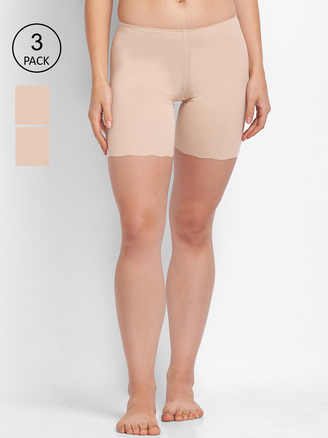 

FashionRack Women Pack Of 3 Beige Solid Cotton Boy Shorts Briefs