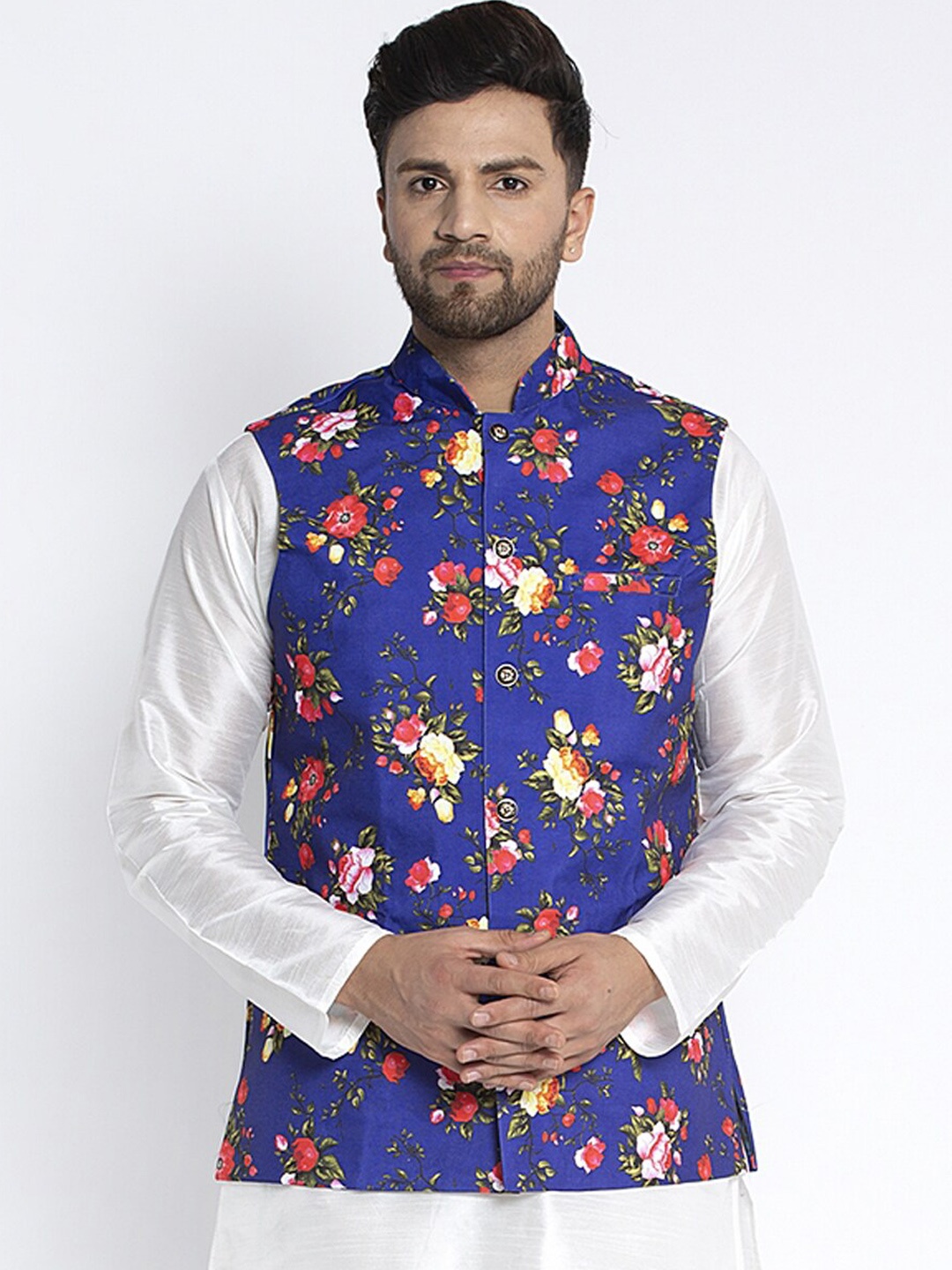 

Benstoke Men Blue & Red Printed Woven Nehru Jacket, Multi