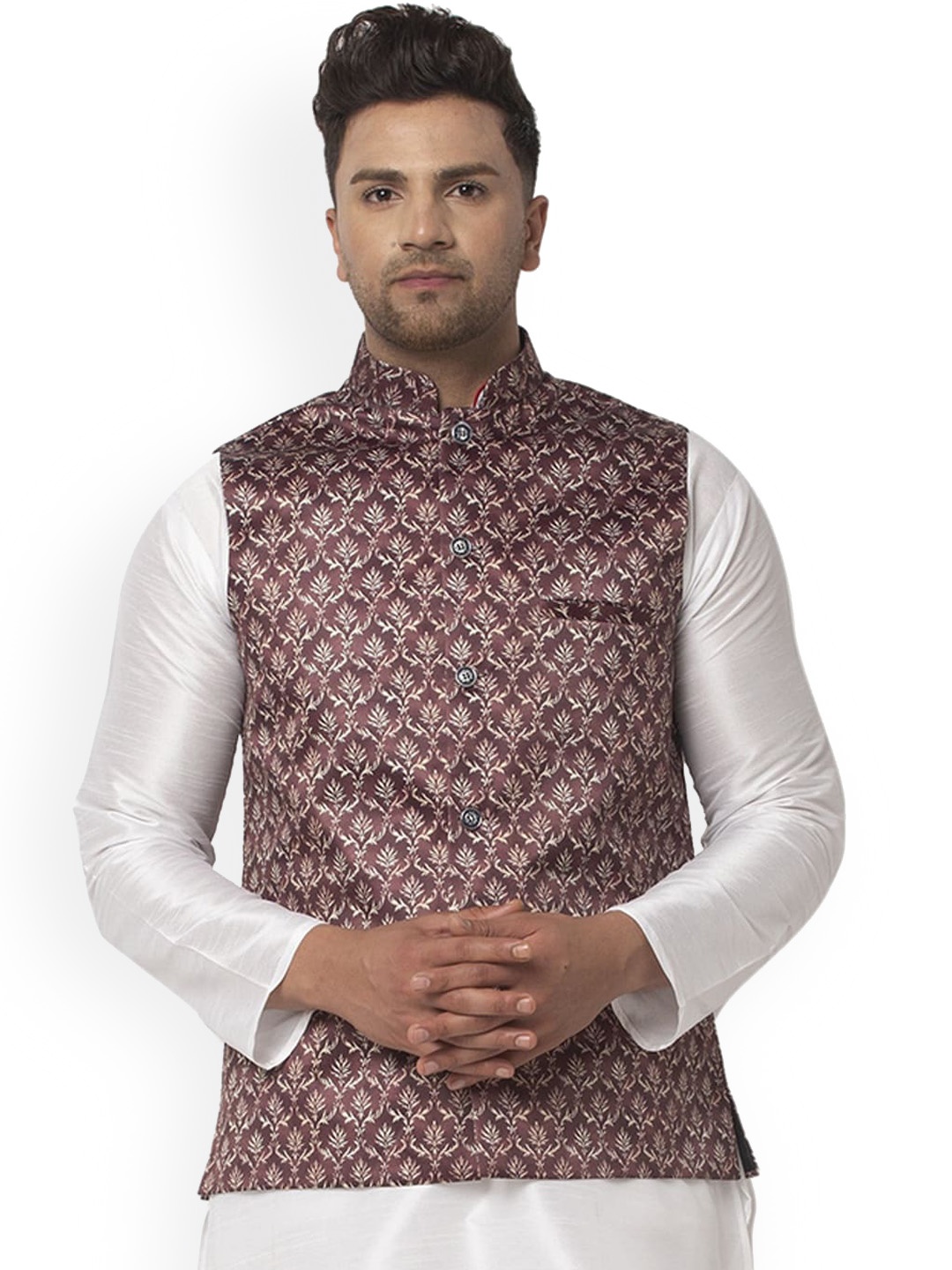

Benstoke Men Brown Printed Nehru Jackets, Multi