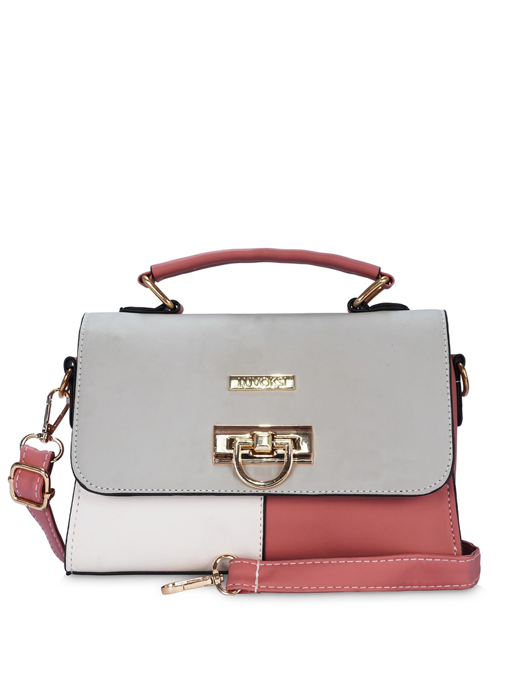 

Luvoksi Pink Colourblocked PU Swagger Satchel