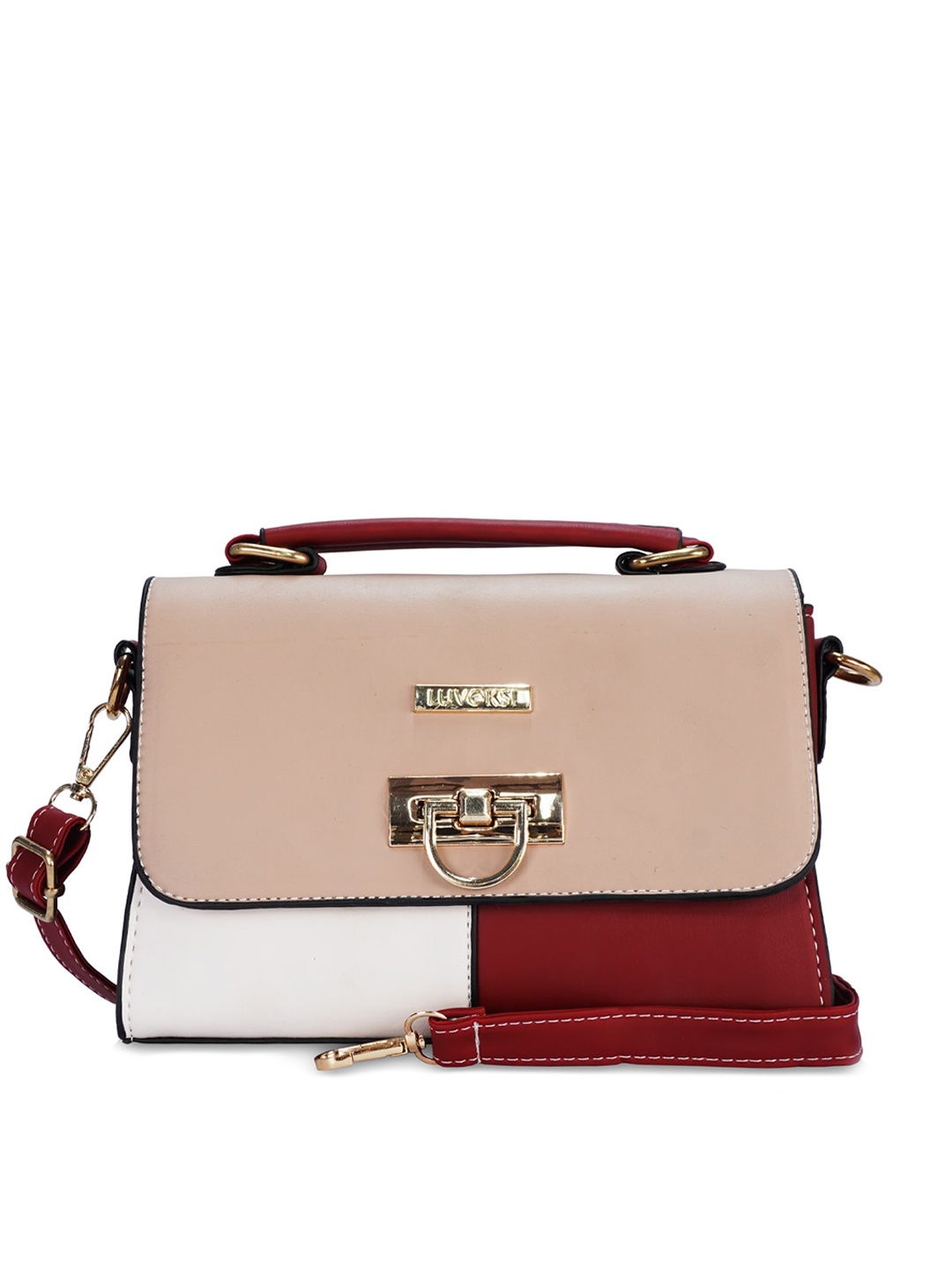 

Luvoksi Red Colourblocked PU Swagger Satchel with Tasselled