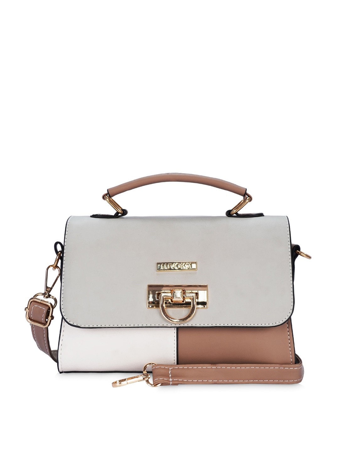 

Luvoksi Beige Colourblocked PU Structured Satchel
