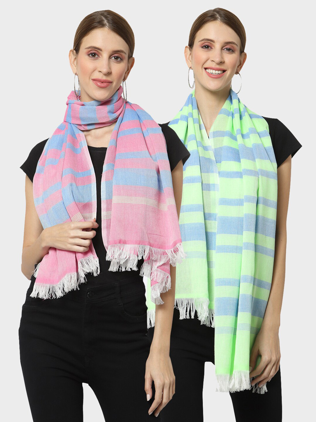 

KLOTTHE Women Pack of 2 Pure Cotton Stoles, Green
