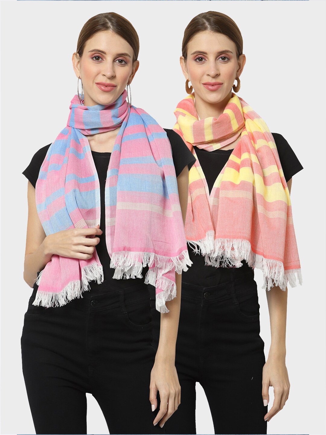 

KLOTTHE Women Pack of 2 Pure Cotton Stoles, Yellow
