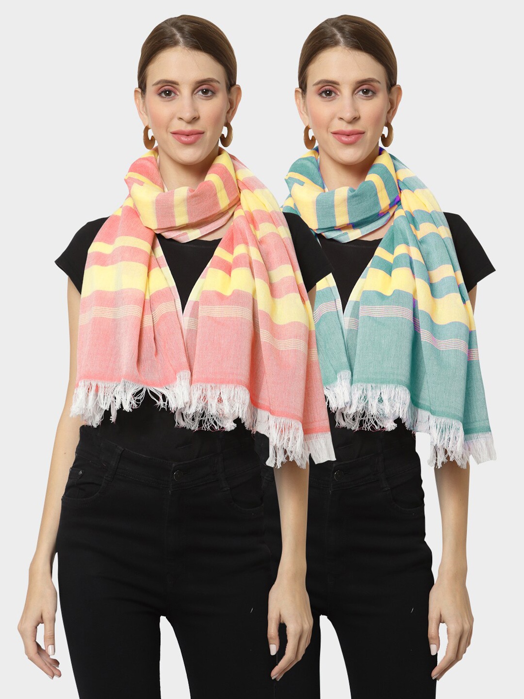 

KLOTTHE Women Pack of 2 Pure Cotton Stoles, Blue