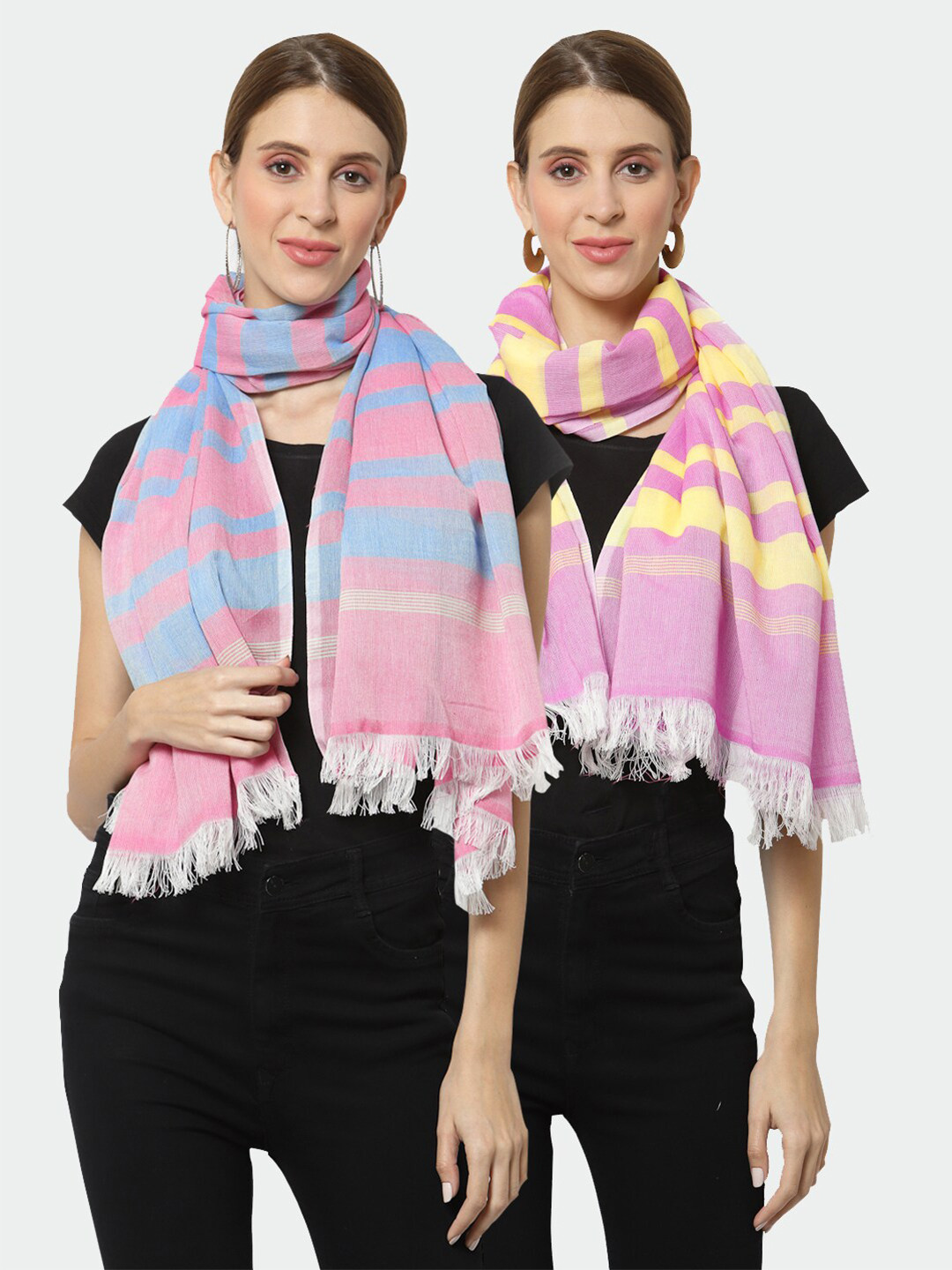 

KLOTTHE Women Pack of 2 Pure Cotton Stoles, Pink