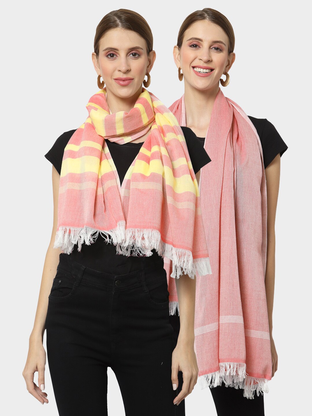 

KLOTTHE Women Pack of 2 Pure Cotton Stoles, Pink