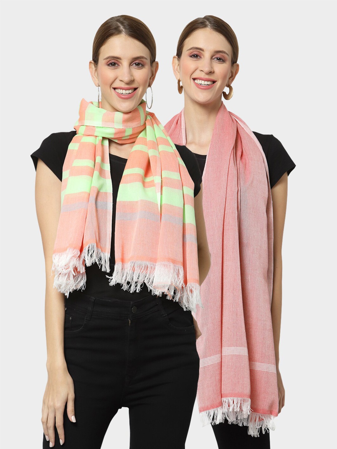 

KLOTTHE Women Pack of 2 Pure Cotton Stoles, Pink