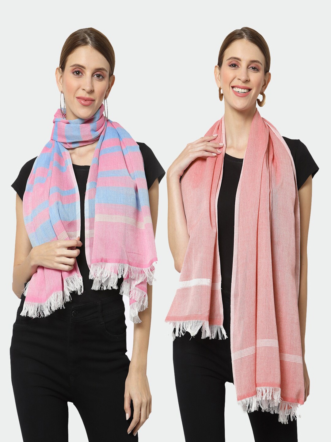 

KLOTTHE Set of 2 Pure Cotton Stole, Pink