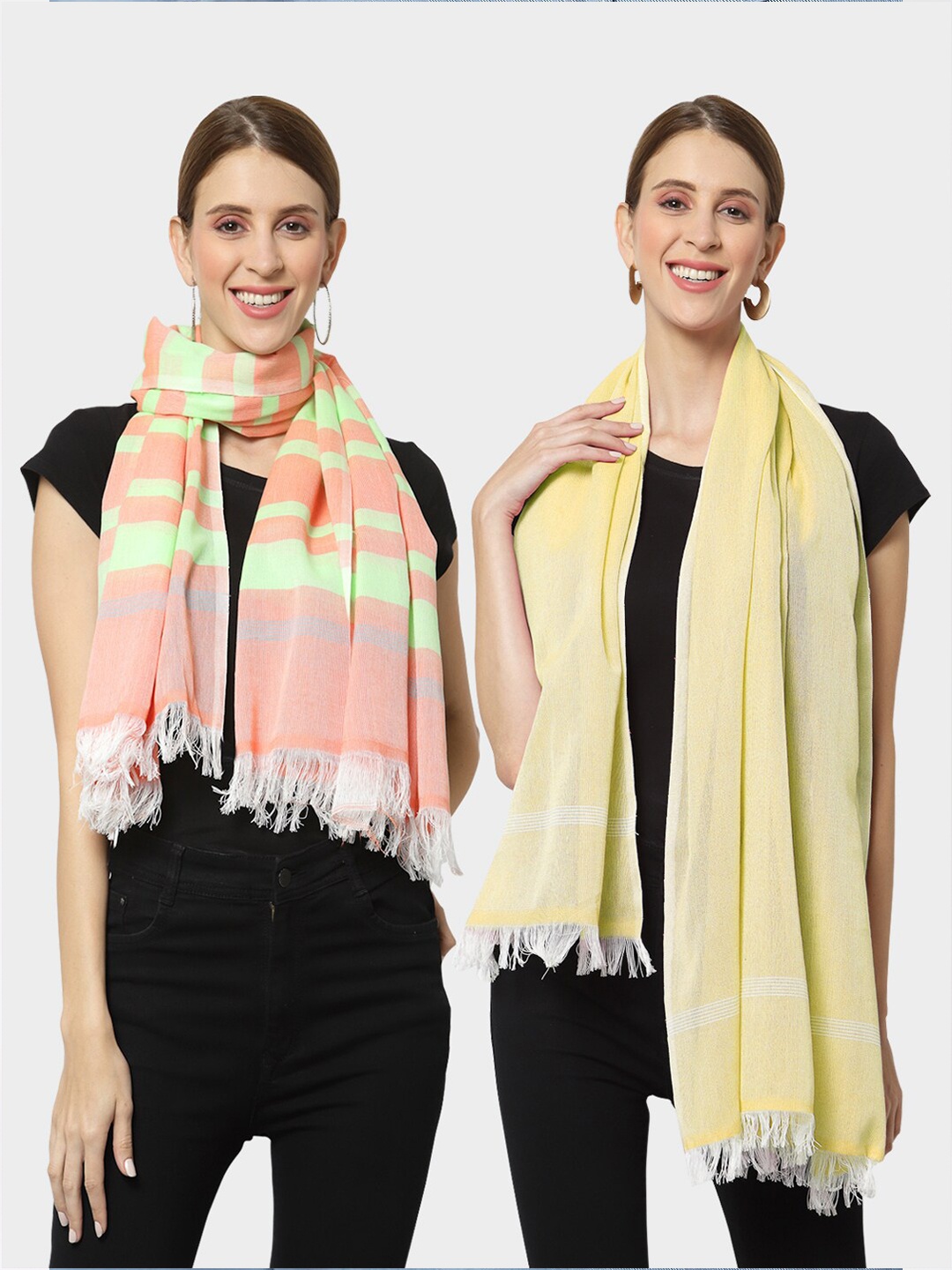 

KLOTTHE Set of 2 Pure Cotton Stole, Yellow