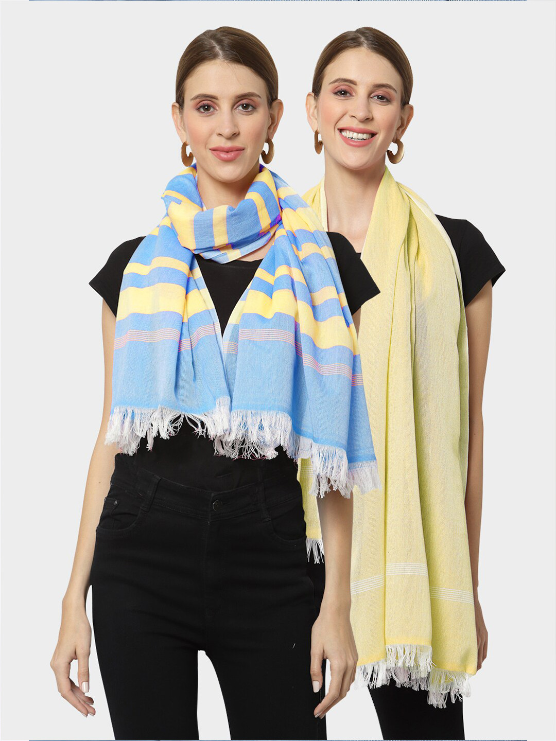 

KLOTTHE Women Pack of 2 Pure Cotton Stoles, Yellow