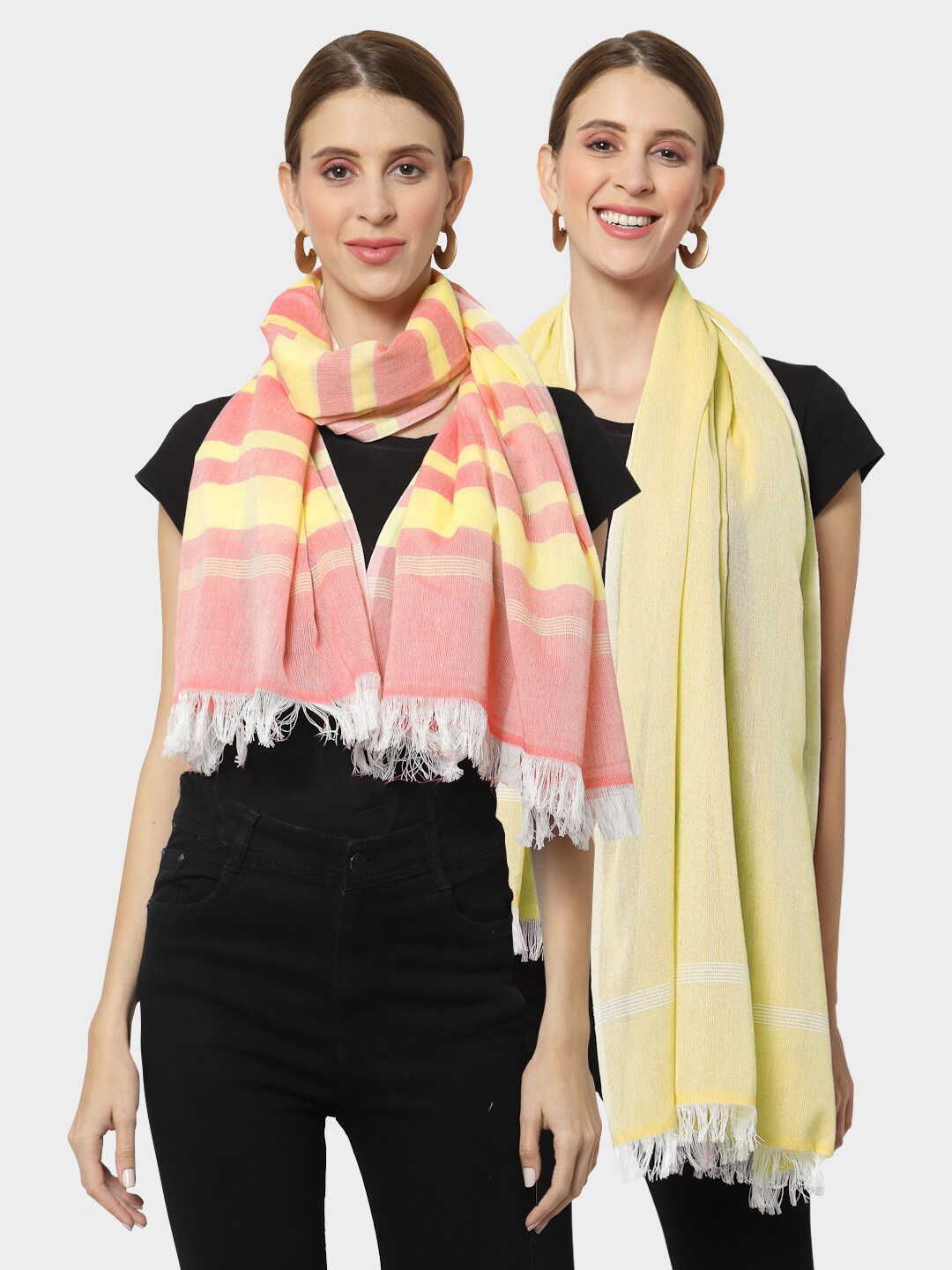 

KLOTTHE Set of 2 Pure Cotton Stole, Yellow