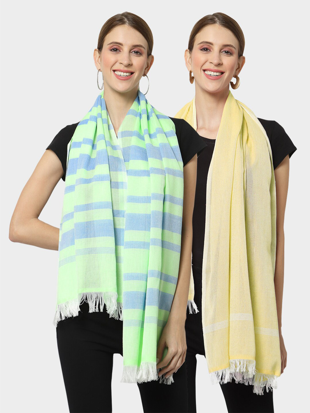

KLOTTHE Women Pack of 2 Pure Cotton Stoles, Green