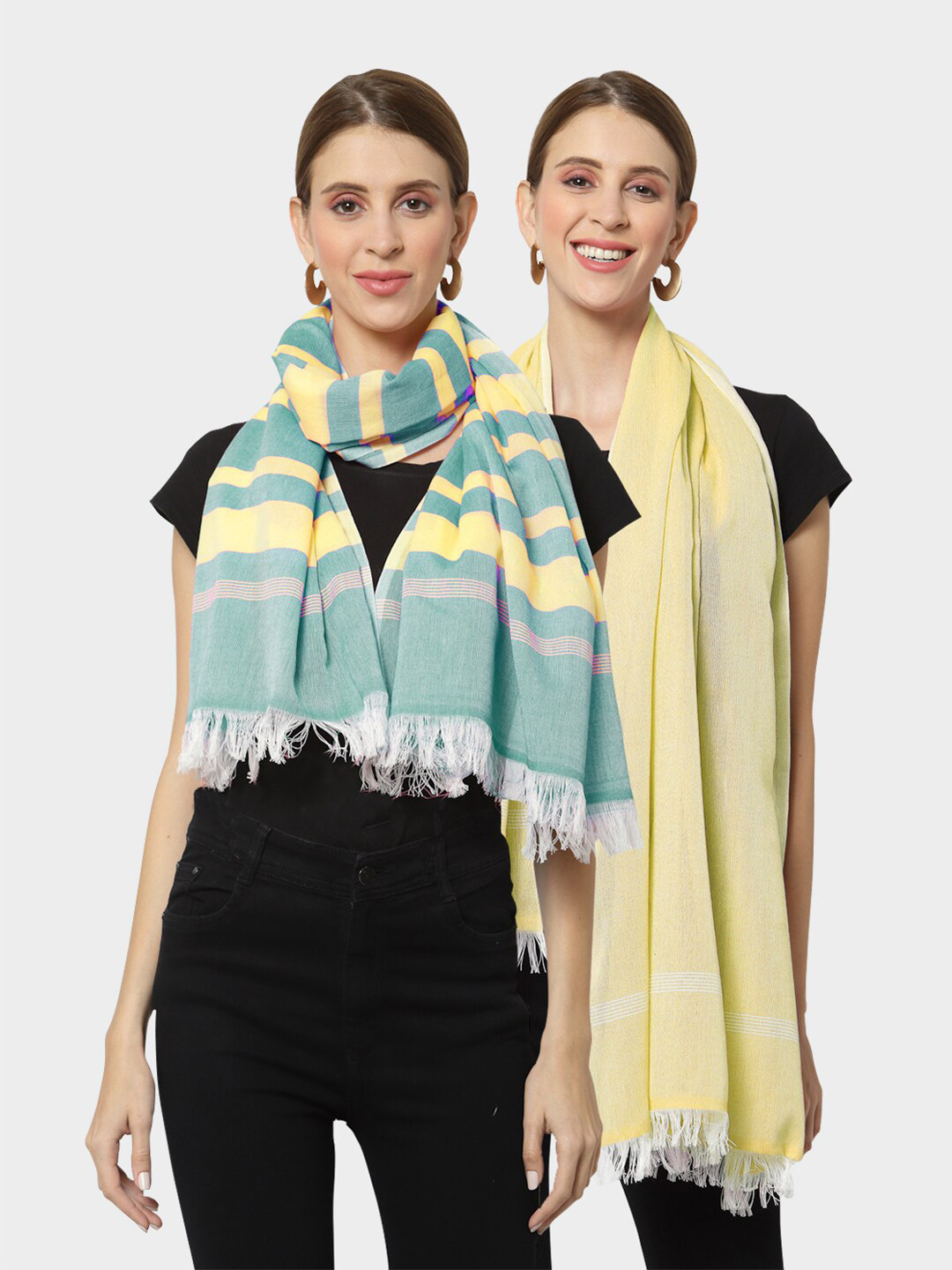 

KLOTTHE Set of 2 Pure Cotton Stole, Yellow