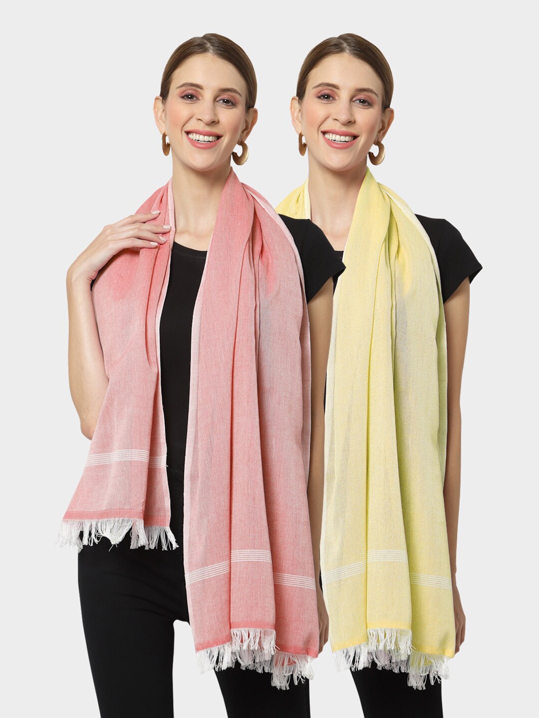 

KLOTTHE Set of 2 Pure Cotton Stole, Yellow