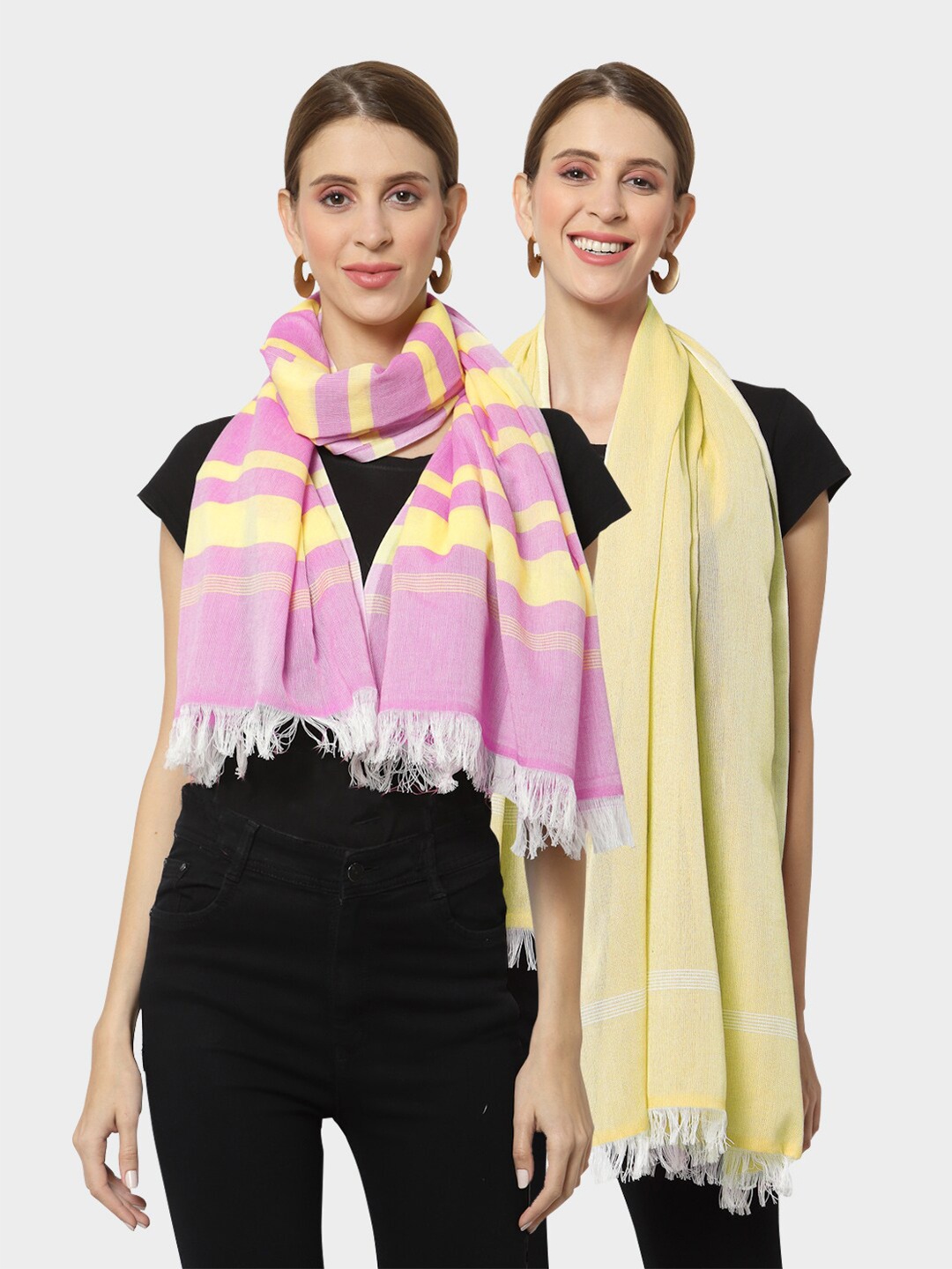 

KLOTTHE Women Pack of 2 Pure Cotton Stoles, Yellow