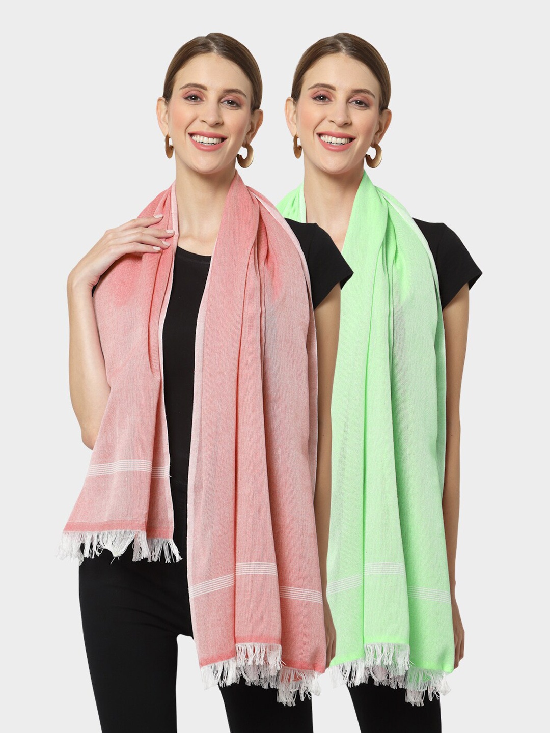 

KLOTTHE Women Pack of 2 Pure Cotton Stoles, Green