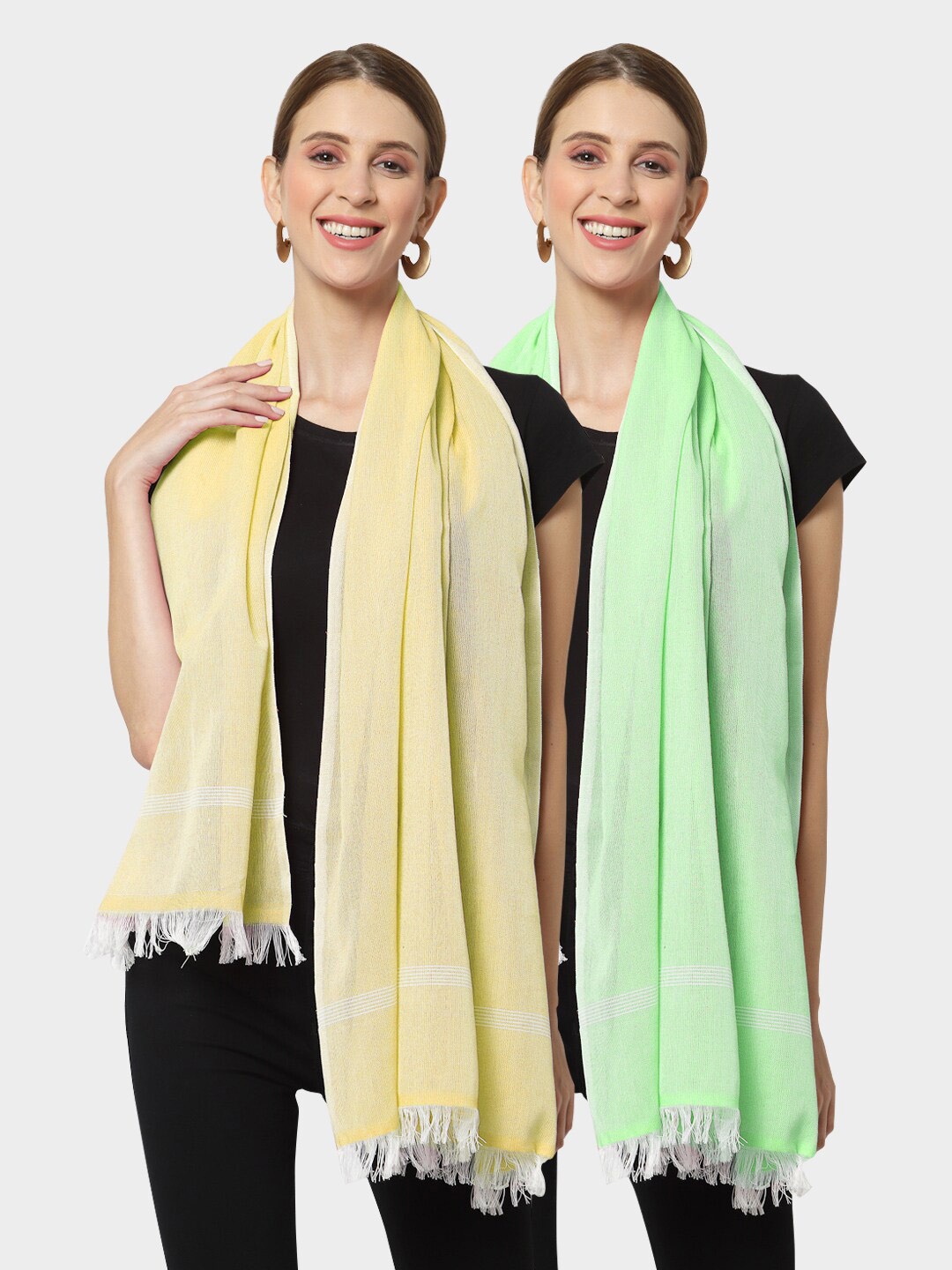 

KLOTTHE Women Pack of 2 Pure Cotton Stoles, Green