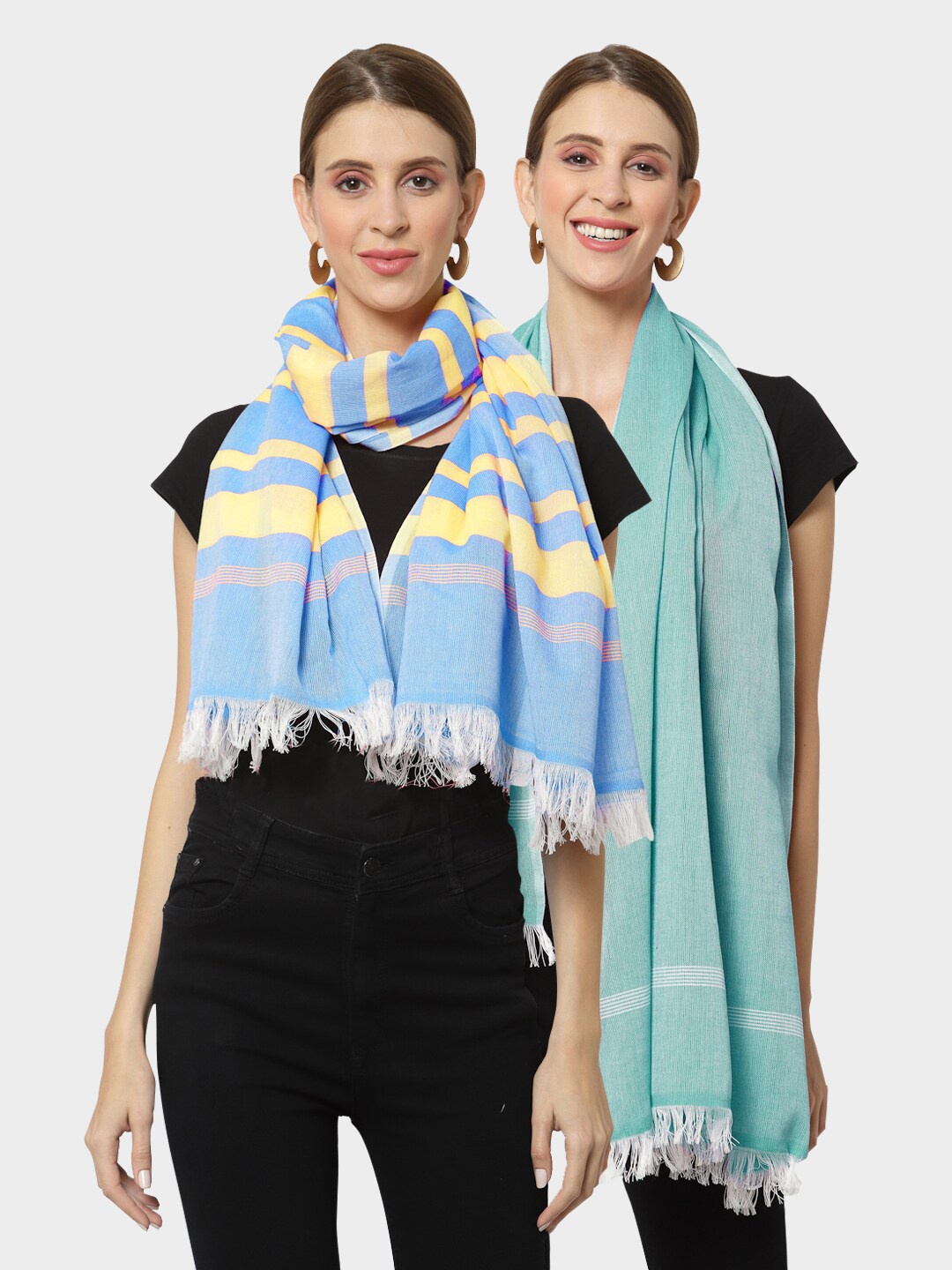 

KLOTTHE Set of 2 Pure Cotton Stole, Green
