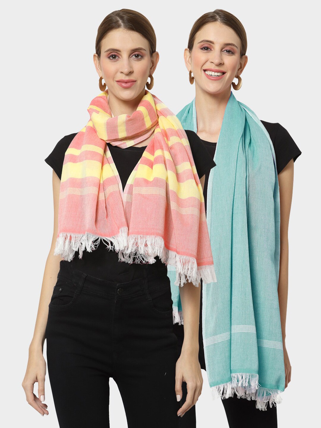 

KLOTTHE Women Pack of 2 Pure Cotton Stoles, Green