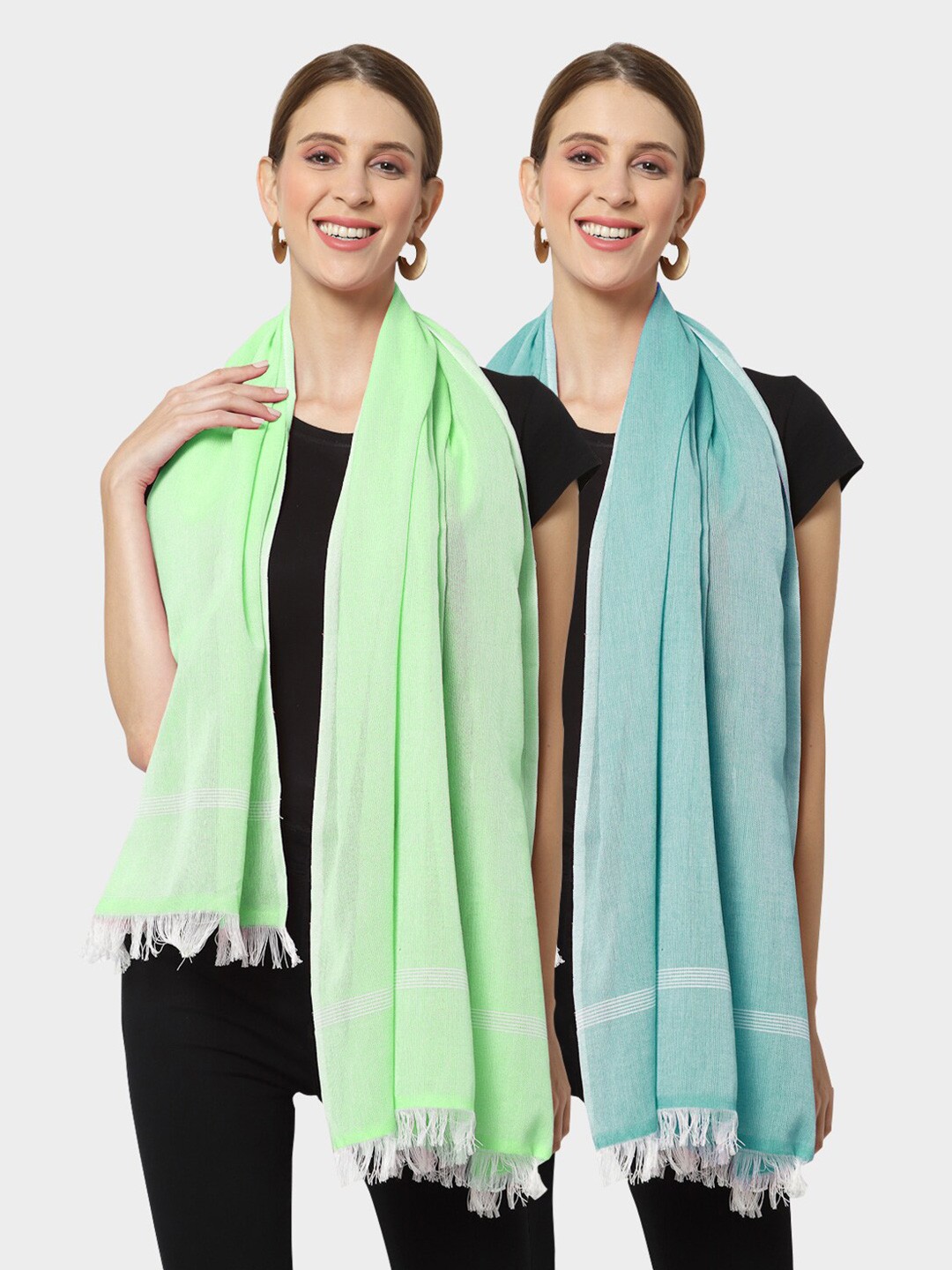 

KLOTTHE Set of 2 Pure Cotton Stole, Green