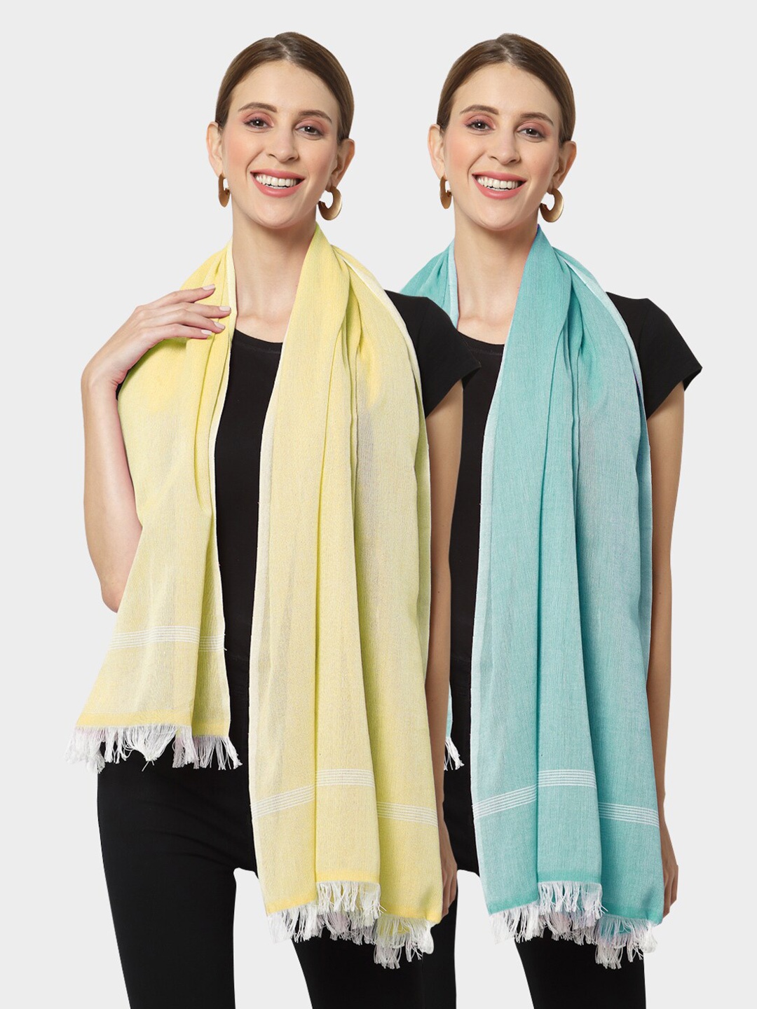 

KLOTTHE Women Pack of 2 Pure Cotton Stoles, Yellow