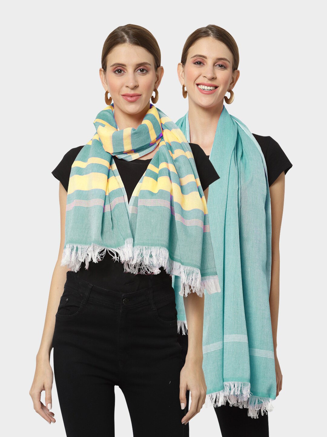 

KLOTTHE Women Pack of 2 Pure Cotton Stoles, Green