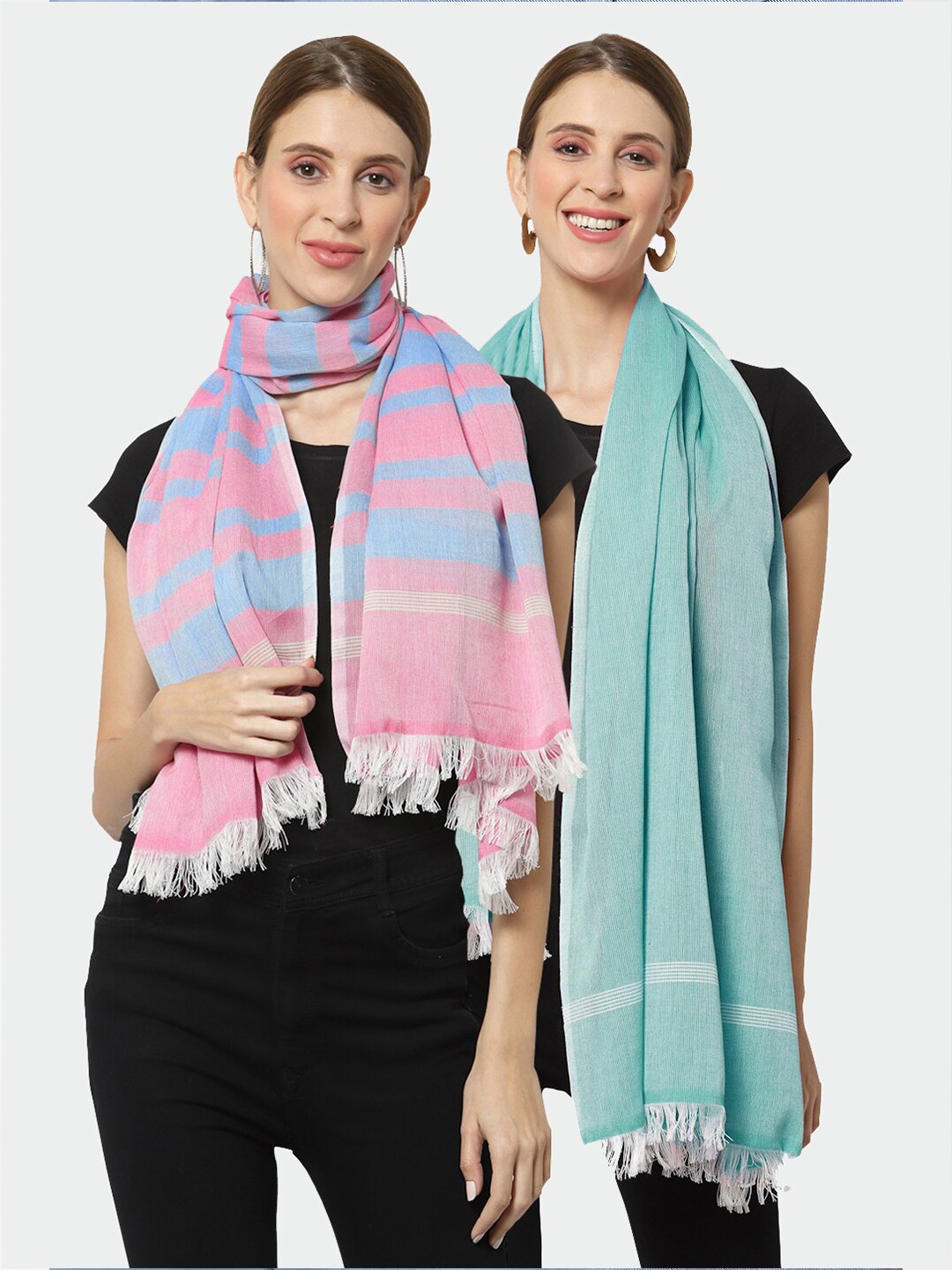

KLOTTHE Set of 2 Pure Cotton Stole, Green