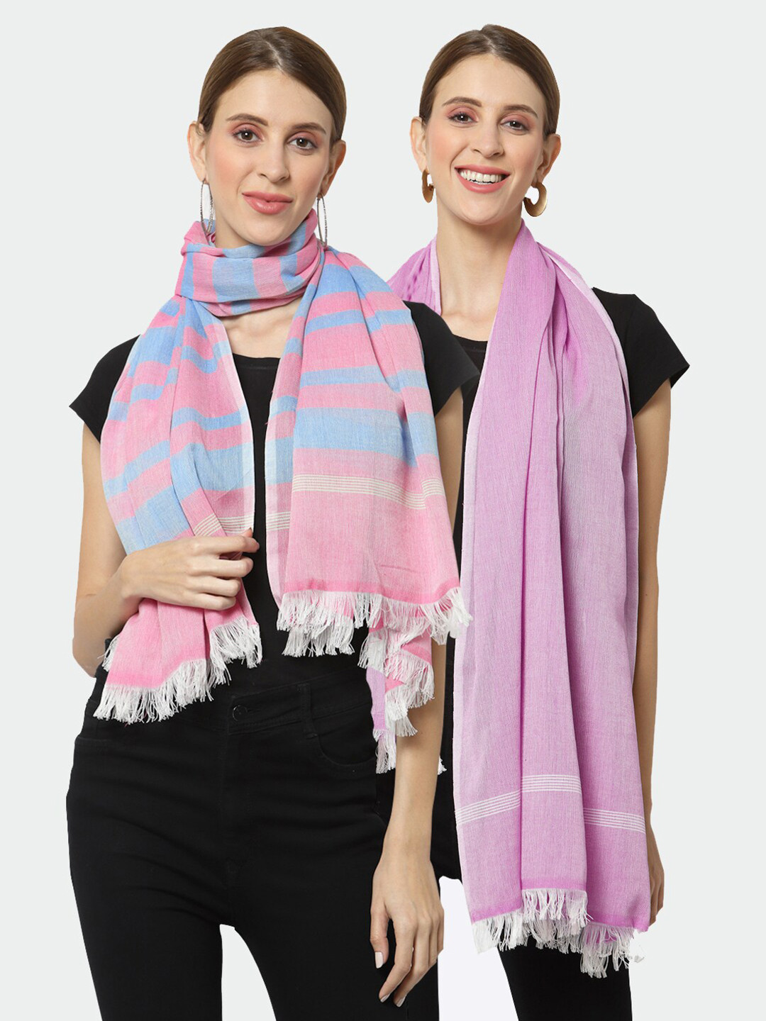 

KLOTTHE Set of 2 Pure Cotton Stole, Pink