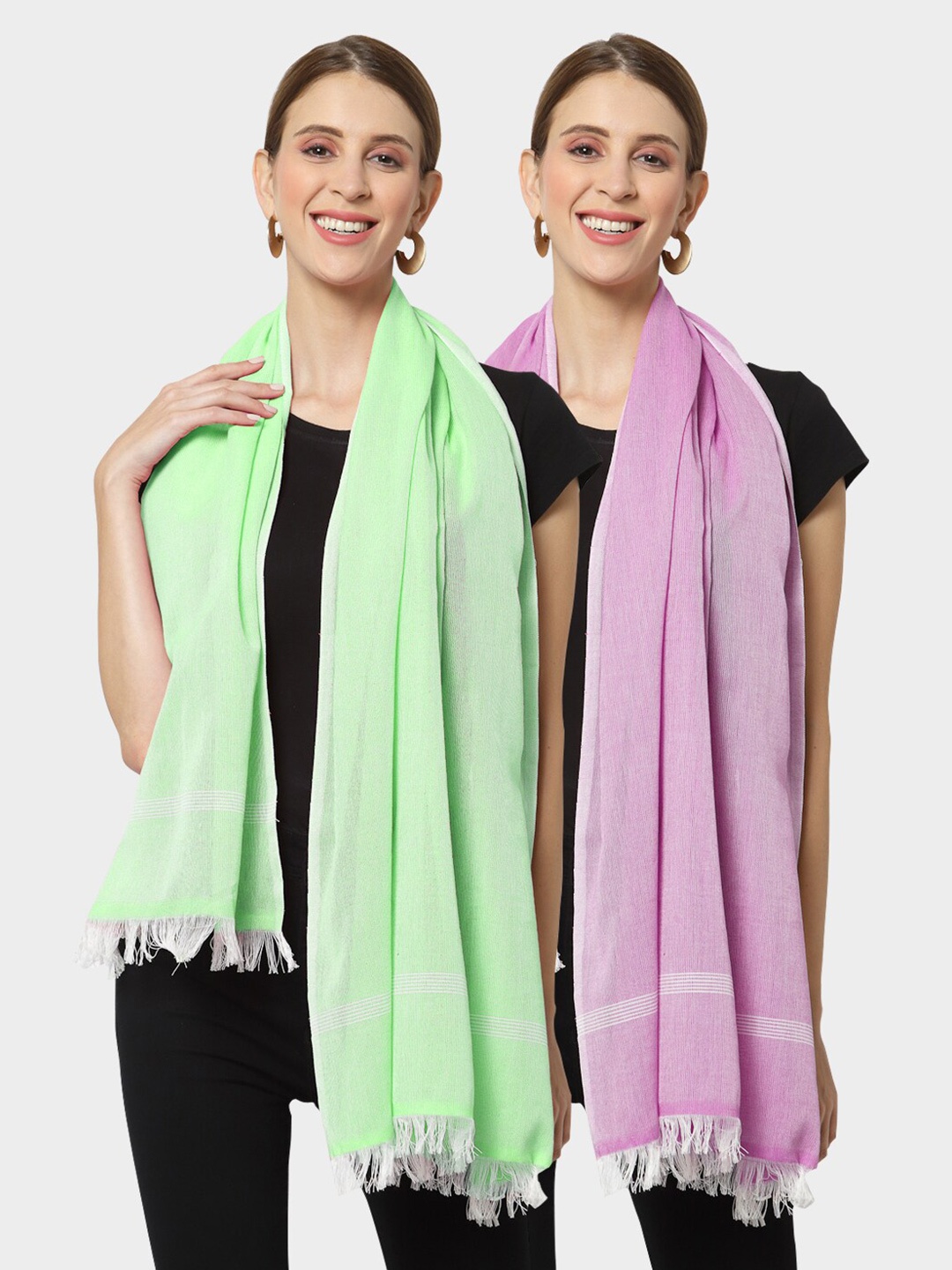 

KLOTTHE Set of 2 Pure Cotton Stole, Green