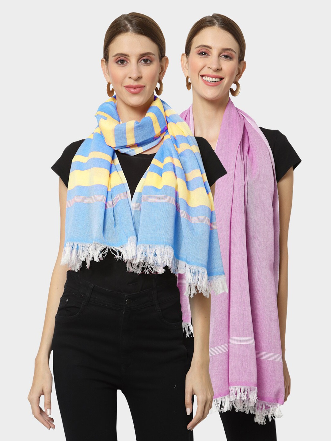 

KLOTTHE Set of 2 Pure Cotton Stole, Blue
