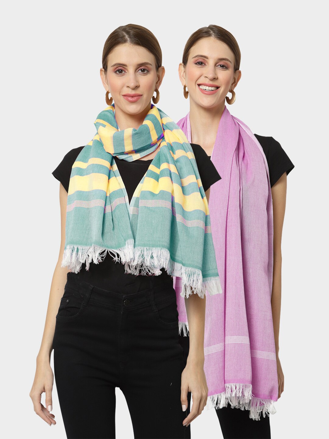 

KLOTTHE Set of 2 Pure Cotton Stole, Green