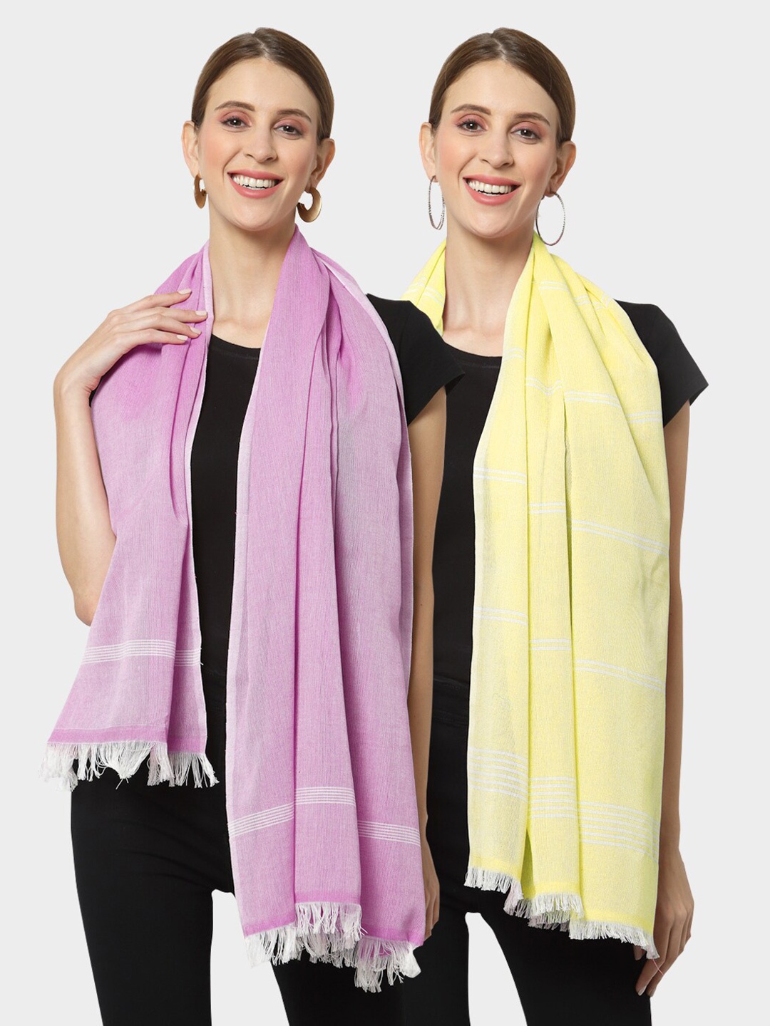 

KLOTTHE Set of 2 Pure Cotton Stole, Yellow