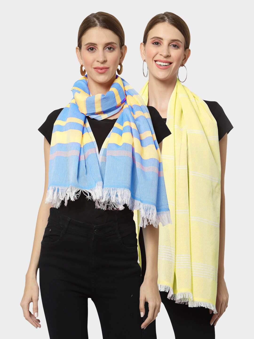 

KLOTTHE Women Pack of 2 Pure Cotton Stoles, Yellow