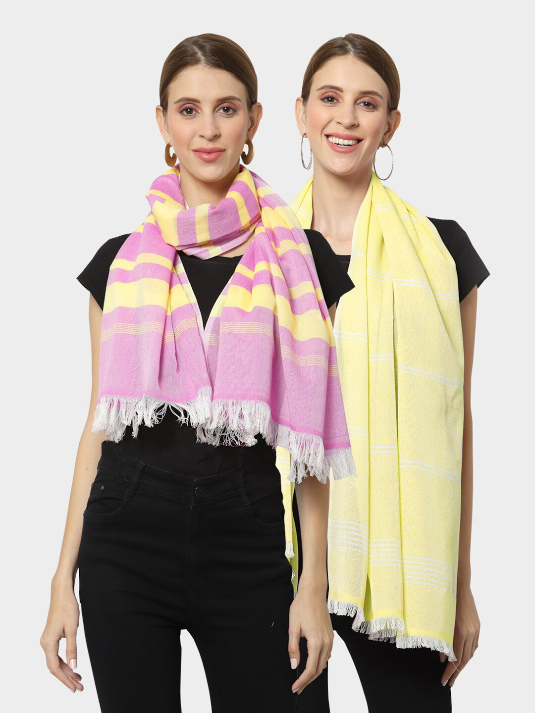 

KLOTTHE Set of 2 Pure Cotton Stole, Yellow