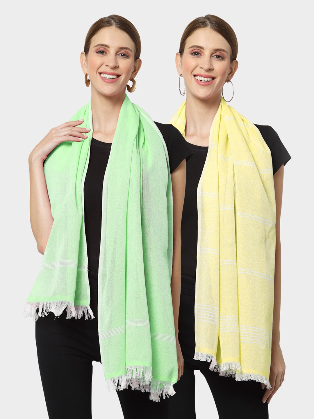 

KLOTTHE Set of 2 Pure Cotton Stole, Green