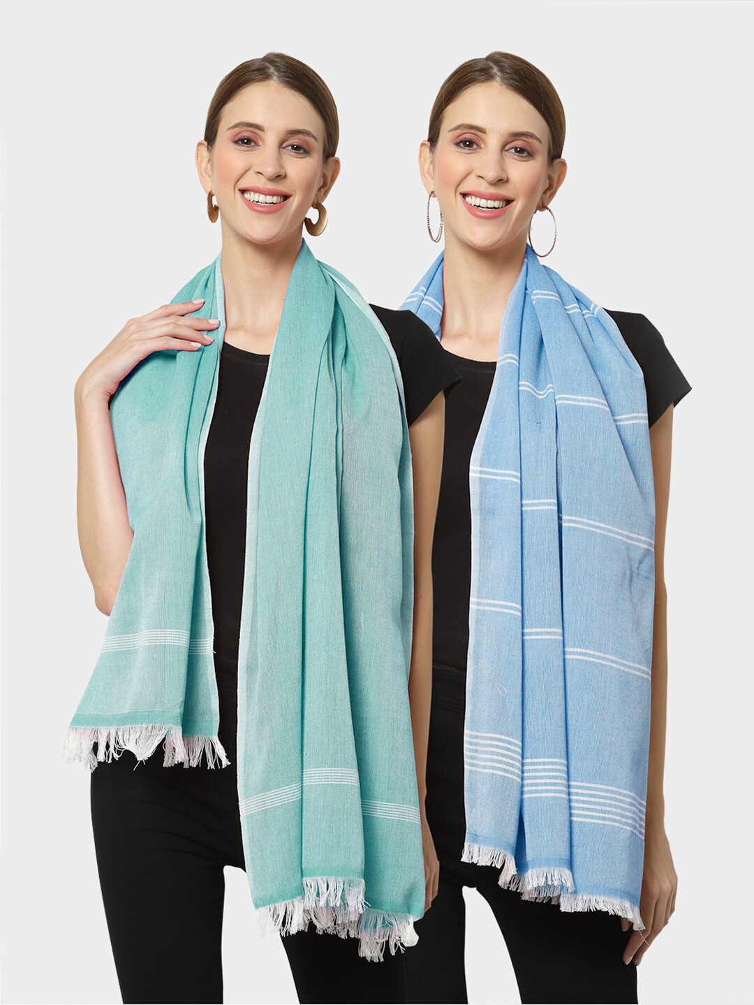 

KLOTTHE Women Set of 2 Pure Cotton Stole, Blue