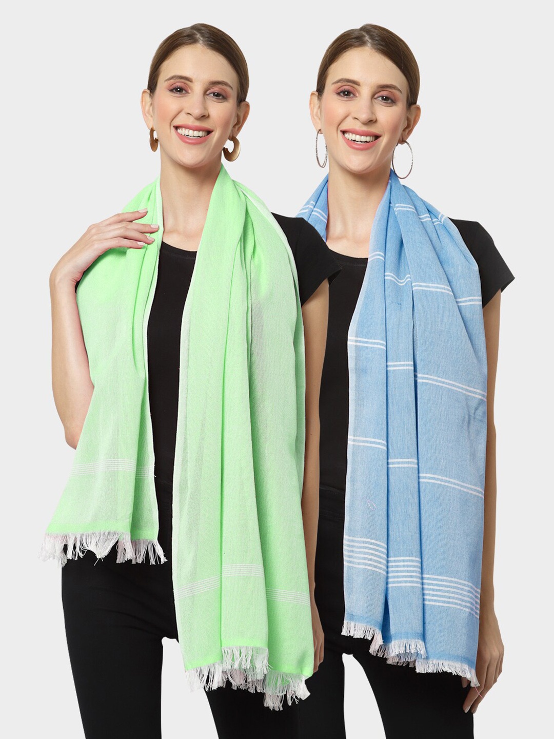 

KLOTTHE Set of 2 Pure Cotton Stole, Green