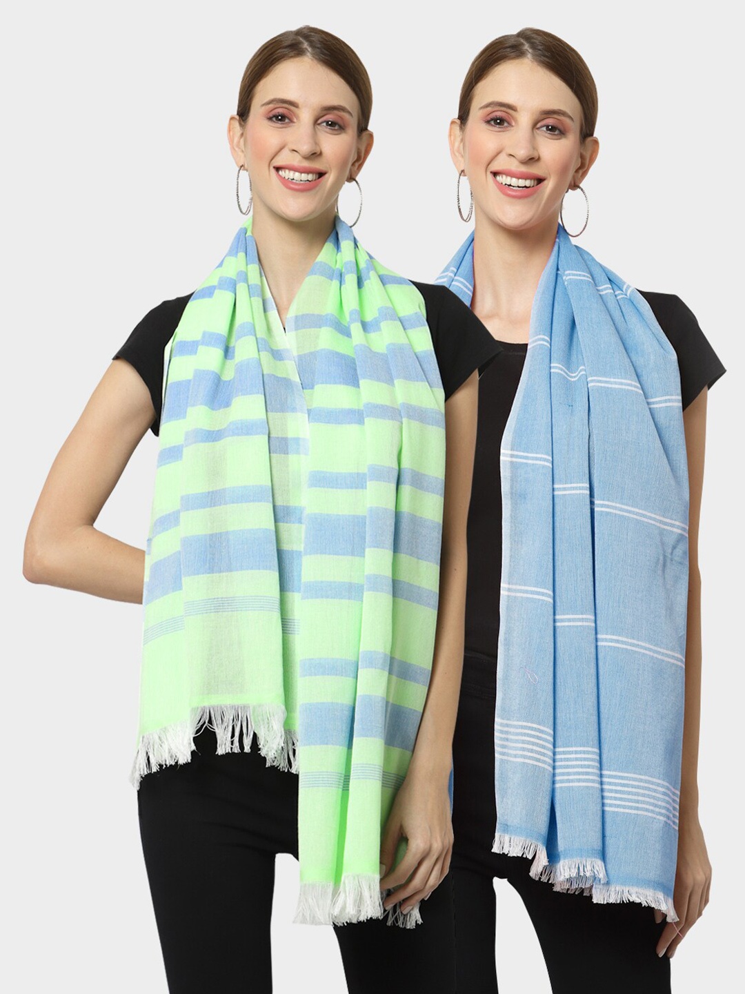 

KLOTTHE Women Set of 2 Pure Cotton Stole, Green